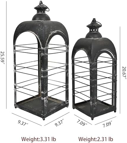 Christmas Decorations Vintage Metal Candle Lantern 2Pcs 25in & 20in Distressed Black Rustic Large Lanterns Farmhouse Hanging Candle Holder Lantern for Xmas Indoor & Outdoor Front Porch Patio Decor - Image 2