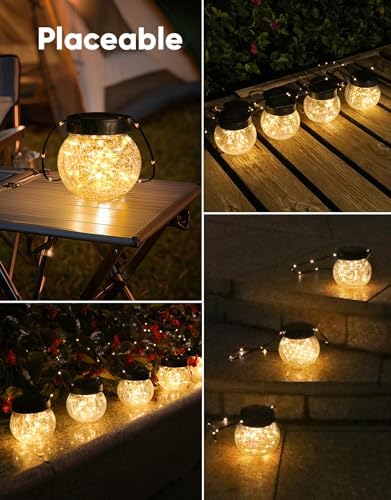 PARTPHONER Solar Lights Outdoor Waterproof 24-Pack, Solar Powered Hanging Lantern Cracked Glass Hanging Globes for Yard Decor Christmas Decoration, Shepherd Hook, Garden Tree Table Ornaments, Warm - Image 6