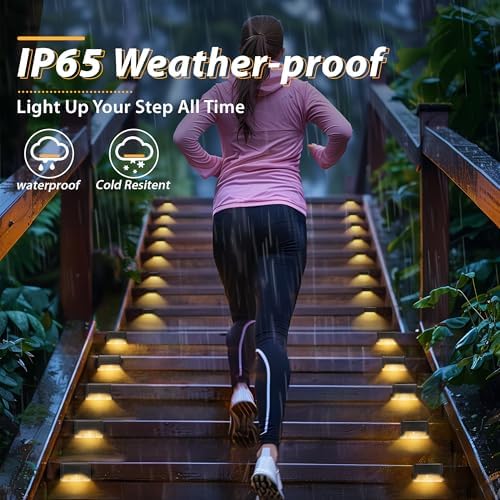 Otdair Solar Deck Lights - 16 Waterproof LED Step Lights for Deck, Stairs, Yard, Patio, and Pathway (Warm White), Black - Image 4