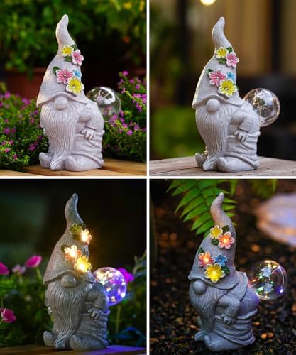 Nacome Solar Funny Gnome for Garden Decor: Durable Resin Statue All-Weather Automatic On/Off Switch Bubble Outdoor Outside Patio Porch Front Pathway - Gifts for Mom Grandma Lady - Image 6