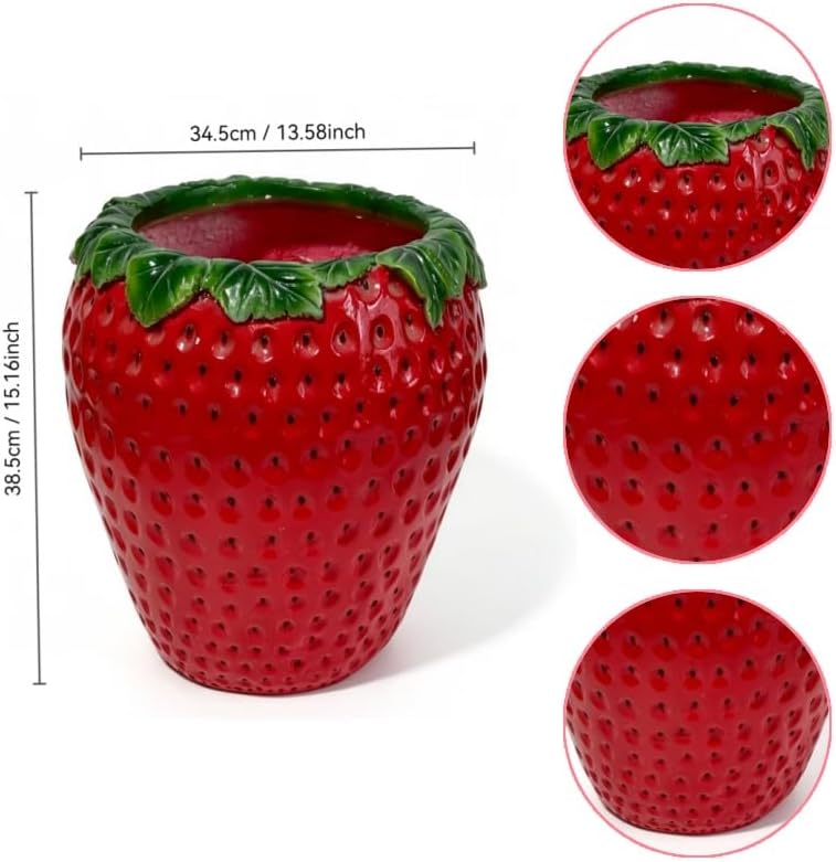 15" Strawberry Planter Pot, Cute Resin Fruit Flower Pot, Decorative Garden Planter for Patio, Porch, Yard, Lawn, Entryway, Tabletop & Home Decor - Image 3