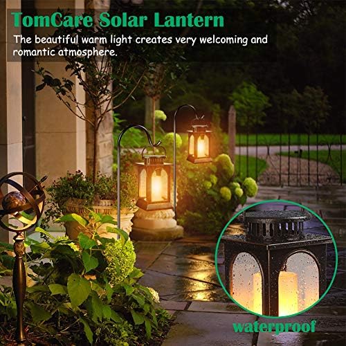 TomCare Flickering Flame Solar Lights Outdoor Metal Hanging Lantern, 2 Pack - Image 6