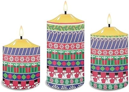 Cozeyat Christmas Decor Flickering Flameless Candles with Remote 3Pcs, Christmas Snowflake Snowman Print Candles Battery Operated, 4/6H Timer Flameless LED Votive Candles for Christmas Party - Image 2