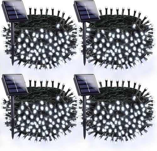 OZS 4 Pack 320 LED Solar String Lights Outdoor Waterproof, Cool White by OZS
