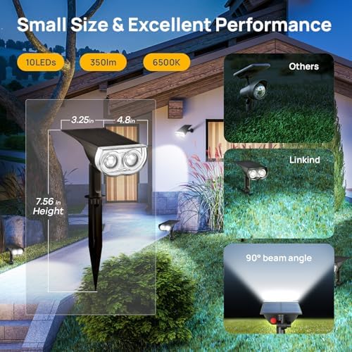 Linkind Solar Spotlights Outdoor Waterproof Dusk to Dawn Cool White 6 Pack - Image 2