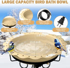 100W Heated Bird Bath for Outdoors, Heated Birdbath Water Heater, Khaki - Image 2