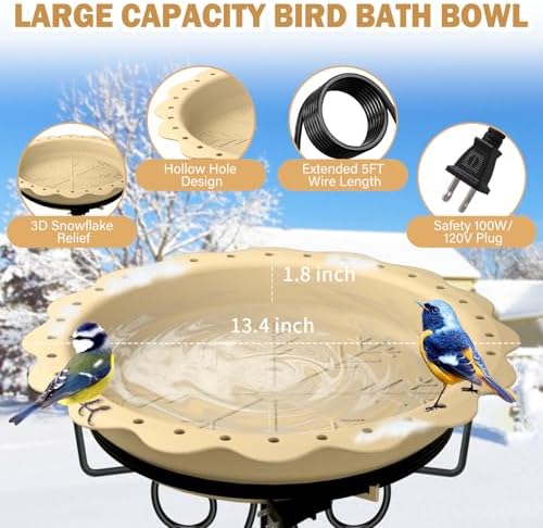 100W Heated Bird Bath for Outdoors, Heated Birdbath Water Heater, Khaki - Image 2