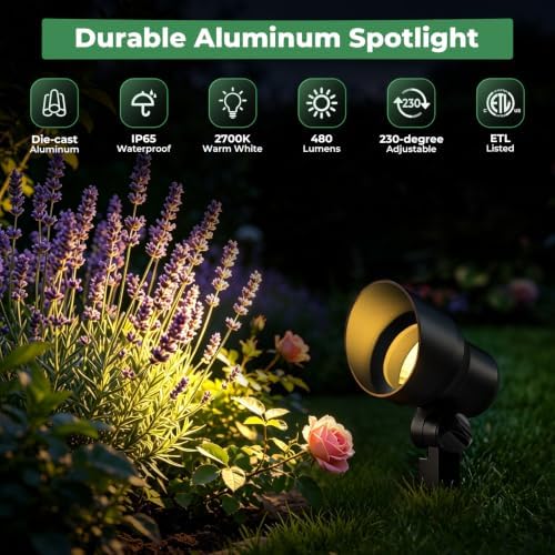 Gardencoin Low Voltage Landscape Spotlight, 12V LED Outdoor Spot Lights with 4W G4 Replaceable Bulb, Wired Waterproof Aluminum Up Lighting Fixture for Yard, Garden, House, Tree, Lawn (12 Pack) - Image 2
