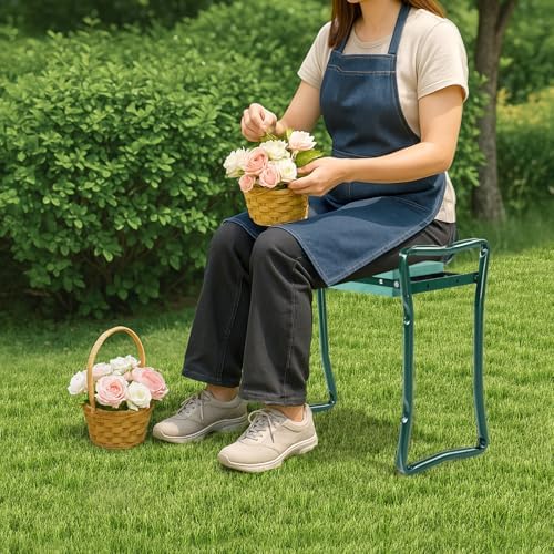 VINGLI 24in Foldable Garden Kneeler and Seat with Tool Pouch, 2-in-1 Function Portable Thicken Soft Kneeling Pad Garden Stool for Backyard, Green, Gifts for Garden Enthusiasts - Image 2