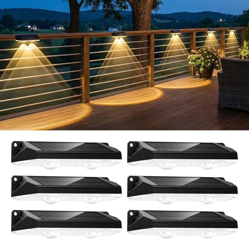 6 Pack Solar Lights Outdoor Waterproof, Color Changing Solar Fence Deck Step Flood Lights, Warm White & RGBCW 11 Color, IP65 Waterproof Garden Lights for Outside Backyard Yard Step Patio by Unknown