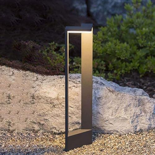 Outdoor Path Lighting Fixture Modern Landscape Pathway Light Black Lawn Floor Light with 3000K LED Bollard Lighting Outside Housing Waterproof Post Lantern for Patio Entrance by JHBHQKX