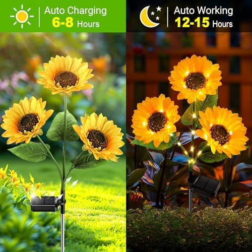 KOOPER Solar Lights Outdoor Garden Decor - Upgraded 6 Pack Solar Garden Lights with 18 Bigger Sunflower Lights, Solar Flowers Outdoor Waterproof for Flower Bed Yard Decor, Gift for Women Mom Grandma - Image 5