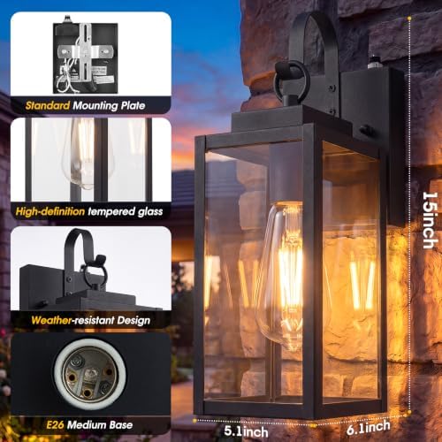 2 Pack 15" Dusk to Dawn Porch Light, Large Outdoor Wall Light - Image 4