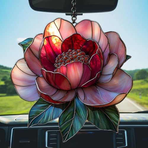 Red and Pink Peony Acrylic Suncatcher - Image 5