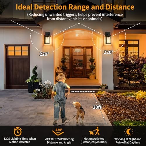 2 Pack Motion Sensor Outdoor Light Fixtures Wall Mount, H 10.24'' Small Front Porch Lights for House, Exterior Wall Sconce, Black Waterproof Lantern Lamp,Outside Coach Light for Garage Entryway Yard - Image 3