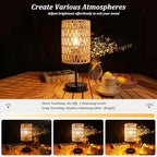 Rechargeable Outdoor Table Lamps, Rattan Boho Cordless Battery Operated Table Lamps, Patio Lamp for Living Room, Balcony, Bedside Decor- Set of 2 (Beige) - Image 4