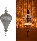 Westcharm Extra Large 27”H Antique Silver Oriental Moroccan Ramadan Lantern Metal Hanging Pendant Light Candle Lantern Lamp Indoor Outdoor Decorative Décor - 42" H with Chain by Westcharm