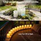 Nimiko Solar Outdoor Waterproof Flameless Candles - 5 Pack Solar & Battery Operated LED Candles, White (D3.25" x 4"/5"/6" Assorted Heights) for Garden, Patio, Outdoor Decoration - Image 4