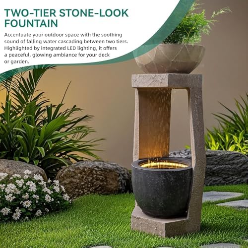 32" Geometric Outdoor Fountain with Birdfeeder - Image 3