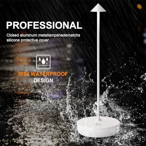 2Pack Rechargeable Cordless Table Lamp, Portable Powered LED Battery 6000mAh Metal USB Desk Lamp, 3 Levels Brightness Light for Restaurants Outdoor (2pack White) - Image 2