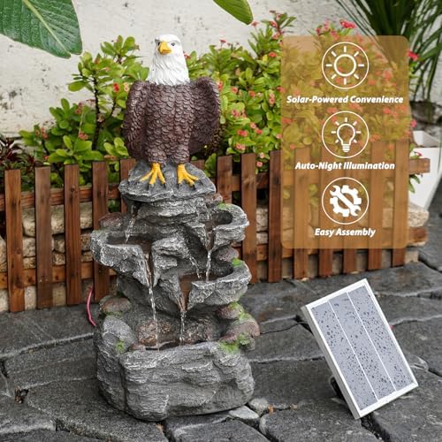 YZM 26.38" H Solar Water Fountain Outdoor Garden Bald Eagle Statue - Image 2