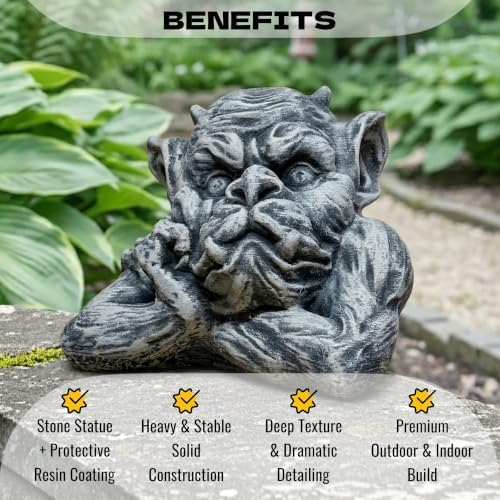 OLOMA Gothic Gargoyle Garden Statue Concrete Handmade Garden Sculpture Outdoor Lawn Decor Patio Yard Ornament Weather Resistant Cement Demon Figurine Mystery Lovers Gift - Image 4