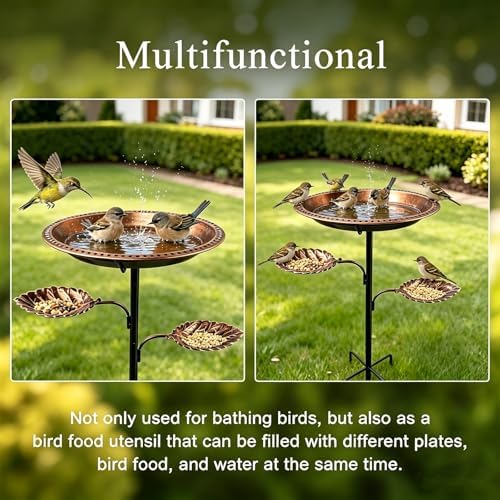 Metal Bird Bath Bow with 2 Set Bird Feeder for Outdoors, Freestanding Stake Design, Iron Craft, Landscape Decor for Backyard(Antique Bronze) - Image 6