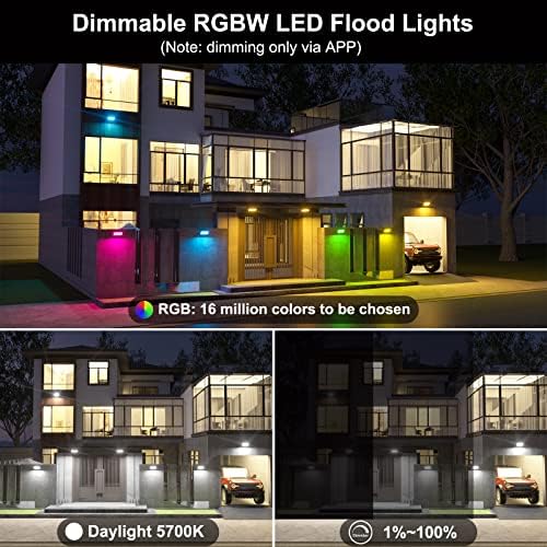 Flood Lights Outdoor RGB with Stake, 500W Equivalent Smart Color Change & Daylight 5700K Landscape Light, IP66 Patio Lights via App Control, Indoor Ambient Lighting, DIY Scenes/Music Sync/Timing-4Pack - Image 2