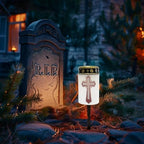 Poceacles Cross Solar Lights Waterproof Solar Garden Lights Cemetery Solar Outdoor Lights Outdoor Stake Automatic Solar Lantern for Cemetery Grave Decoration, Red Gothic Cross, Pack of 2 - Image 2