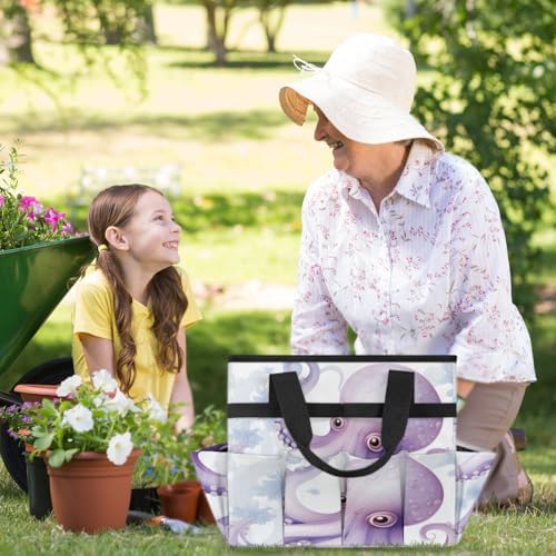 Watercolor Octopus Garden Tool Bag Organizer Heavy Duty Ocean Gardening Tote Bag with 10 Pockets for Women Men Gardening Gifts - Image 6