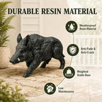 Wild Boar Garden Statue, 21.26" Weatherproof Resin Black Outdoor Decor - Image 4