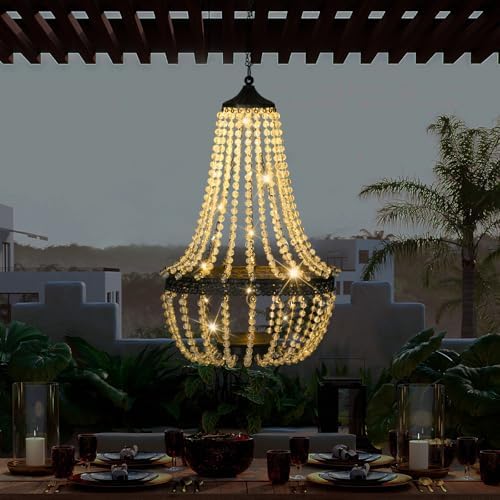28" Hanging Solar Chandelier Outdoor Waterproof 30 LED Lantern - Image 6