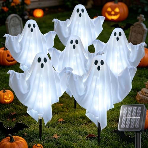 6-Pack Solar Ghost Lights for Halloween Decorations Outdoor Cool White by FairyGlimStringLights