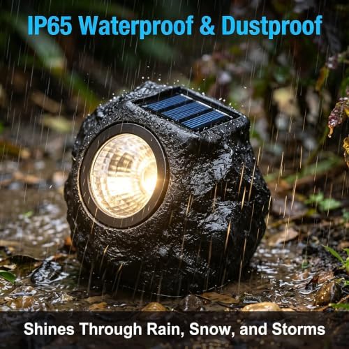 Solar Rock Lights Outdoor, 2 Pack Warm White LED Garden Stone Lights, Realistic Rock Design,Wireless Solar Powered Pathway Lights, IP65 Waterproof Landscape Spotlights for Yard Patio Lawn - Image 4