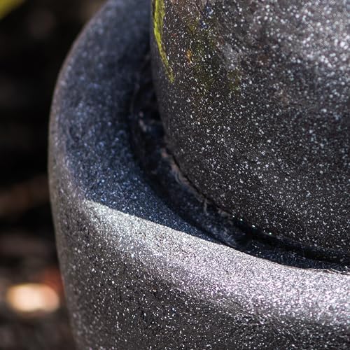 XBrand 26" Modern Sphere Water Fountain with LED Light – Indoor Outdoor Stone Texture Floor Fountain, Zen Bubbling Ball Water Feature for Garden Patio Porch - Gray - Image 5