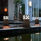 Outdoor Pedestal Light, Modern Black Bollard Lamp with Geometric Cutout Shade for Garden Pathway Driveway Deck, IP55 Waterproof Minimalist Cast Aluminum Landscape Lighting - Image 2