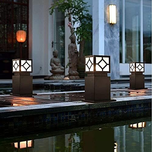 Outdoor Pedestal Light, Modern Black Bollard Lamp with Geometric Cutout Shade for Garden Pathway Driveway Deck, IP55 Waterproof Minimalist Cast Aluminum Landscape Lighting - Image 2