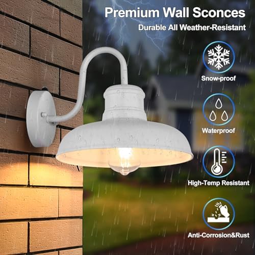 TOBUSA 2-Pack Dusk to Dawn Outdoor Wall Lights, Waterproof Farmhouse Gooseneck Barn Lights, 11.5'' White Outside Wall Sconces for House, Porch, Garage - Image 4