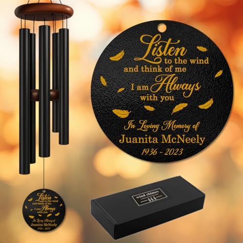 Personalized “Listen to The Wind” Memorial Wind Chime – Custom Name & Years – Golden Feather Tribute for Healing – Sympathy Chime for Loss of Loved One – Comforting Bereavement Remembrance Gift by AlpadilCo