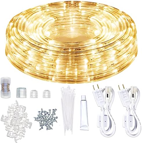 SURNIE LED Rope Lights Outdoor Warm White, Waterproof 50FT Cuttable 3000K Lighting Indoor 110V Connectable Flexible Electric Lights for Christmas Trees Bedroom Outside Patio Decor, Not Flat Strip by SURNIE
