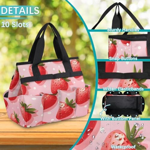 Strawberry Garden Tool Bag Organizer Heavy Duty Summer Fruit Gardening Tote Bag with 10 Pockets for Women Men Gardening Gifts - Image 5