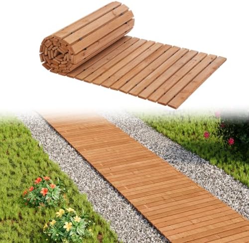 12FTx25'' W Wooden Garden Parhway Walkway Oversize Outdoor Roll Out Decorative Patio Path Pavers Flooring Non-Slip Surface Road Floor for Yard Lawn Vegetable Garden Wedding Party (Brown) by Dawnyard