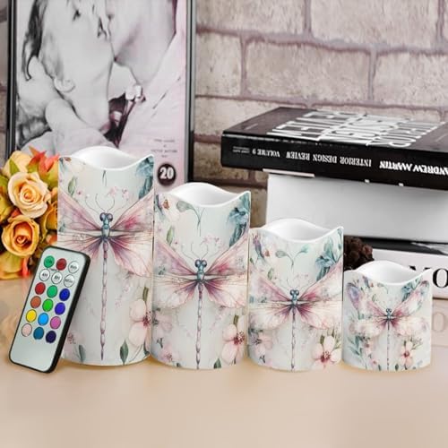 Dragonfly MarbleFlickering Flameless Candles Pillar LED Candles with Remote and Timer Set of 4 Color Changing Battery Operated Candles for Home Birthday Decoration - Image 4