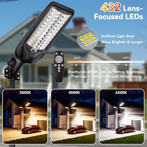 MMKT Solar Street Lights Outdoor Waterproof, 3 Color LED Dusk to Dawn Solar Light, Flood Lights with Motion Sensor and Remote Control, Parking Lot Light 1 Pack (Extra Large 1 Pack) - Image 2