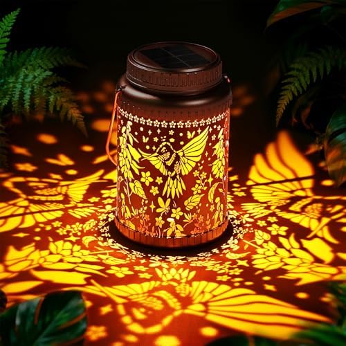 Cooo 4 Pack Solar Lanterns Outdoor Waterproof Hummingbird Red_Sage Solar Pathway Lights Landscape Path Christmas Gifts for Women Mom Grandma Outdoor Table Lamps Garden Yard Backyard Decor -Rose Gold by Cooo
