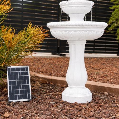 XBrand 39" 2-Tier Outdoor Freestanding Solar Water Fountain - Classic Design, White Resin Bird Bath with Pump - Ideal for Yard, Lawn and Garden, Porch Décor - Image 3
