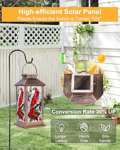 Fussion Solar Lanterns Outdoor Waterproof Garden Decor Birthday Gifts for Women Mom Grandma Sister, Hanging LED Plastic Solar Lights Outside Gardening Decorations for Yard Patio - Cardinal - 2 Pack - Image 6