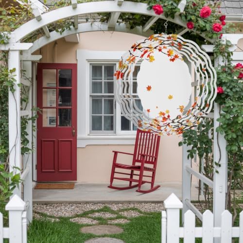 12 Inch Orange Leaves Fall Wind Spinner for Yard and Garden, Thanksgiving Maple Leaves Branches Hanging Ornaments Outdoor 3D Kinetic Wind Sculpture Spinners Indoor Outdoor Patio Décor Ornaments Gift - Image 4