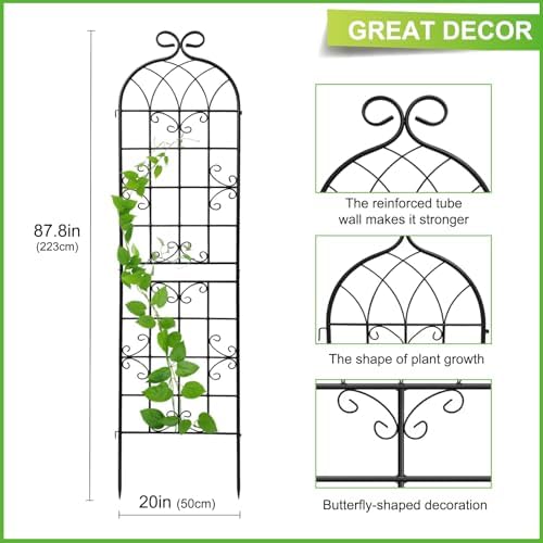 2 Pack 86.7" H x 19.7" W Black Metal Garden Trellis for Climbing Plants Outdoor, Heavy Duty Tall Plant Support for Roses, Vines, Cucumbers, Clematis, Flowers & Vegetables - Image 2
