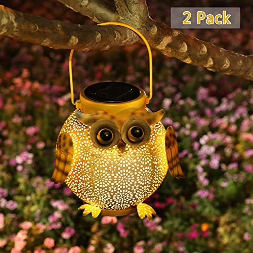 2 Pack Hanging Solar Lanterns - Garden Light Waterproof Metal Decorative Solar Lantern Lights Outdoor for Patio Yard Table Pathway with Owl Pattern - Image 6